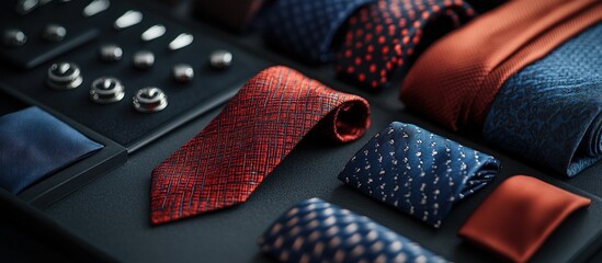 A close up of a collection of colorful silk ties on a black background.