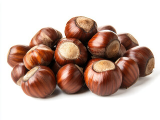 Pile of Fresh Hazelnuts on a White Background.