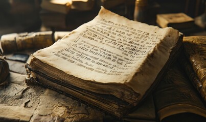 Old, weathered book with handwritten script.