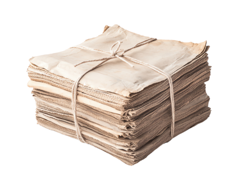 Stack of old papers, white isolate background