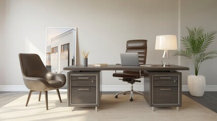 A desk with a laptop and a window in the background.