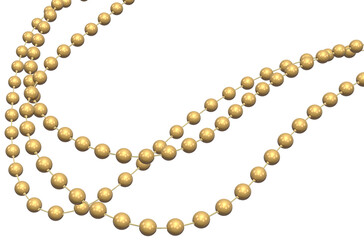 Gold Mardi Gras beads over a transparent background. 3D render.
