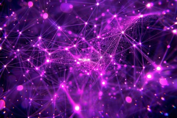 Interconnected lines and dots form a vibrant purple network, suggesting depth and motion, representing digital communication and technology in an abstract manner.
