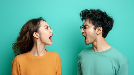Wife and husband shouting at each other, their conflict stemming from marital problems, highlighting the intensity of their relationship struggles