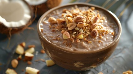 Thick and creamy buckwheat pudding with a hint of maple syrup and a medley of toasted coconut and macadamia nuts.