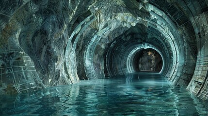 Naklejka premium Emerald Water Reflects Stone Arches An Ethereal Cave Entrance