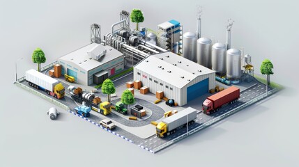 Isometric Industrial Complex A Miniature World of Production and Transportation