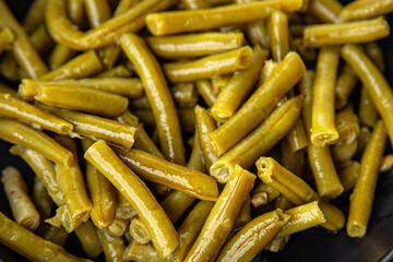 Green beans food ready to eat tasty food dish fresh delicious gourmet food background on the table rustic top view copy space top view keto and paleo diet мegetarian and vegan food