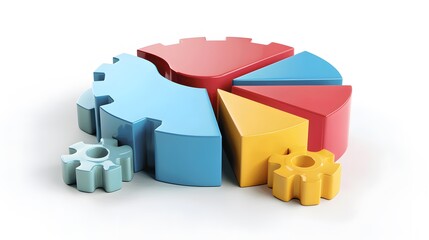 Fototapeta premium business pie chart cogwheel 3d illustration profit growth setting configuration connection, white background --ar 16:9 --v 6
