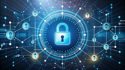 This visual representation highlights a central lock symbolizing security, surrounded by interconnected nodes. It emphasizes the importance of data protection in the digital landscape