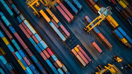 Obraz premium Aerial View of Cargo Containers and Cranes at a Shipping Port