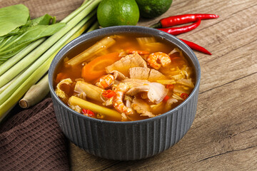 Korean kimchi soup with seafood