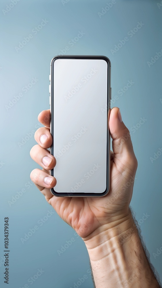 Wall mural hand holding a blank smartphone for mockup, modern design, with copy space for branding