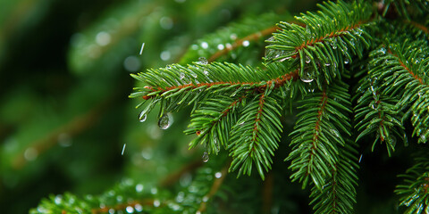 Fototapeta premium Macro christmas tree background in season close up of pine needles