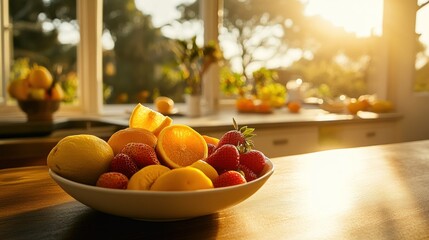 A Bowl of Fresh Fruit in the Sunlit Kitchen