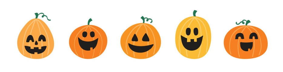 Halloween design with hand drawn pumpkin lanterns. Clipart set. Vector illustration