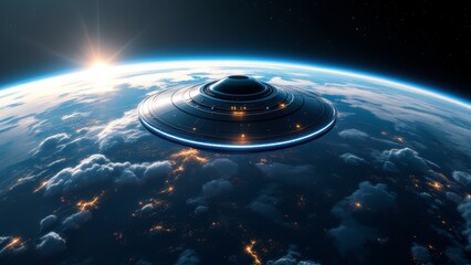 UFO saucer hovered over the planet Earth