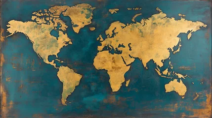 Tableau sur toile Carte du monde old world map in yellow color  © DEEROFIX