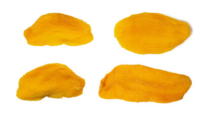Naklejka premium Dry tasty mango slices isolated on a white background.