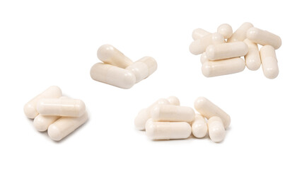 White pill capsule isolated on a white background.