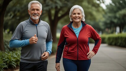 Fototapeta premium old pair warming up for a morning workout outdoors