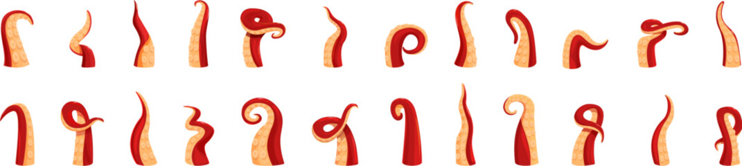 Octopus tentacle icons set. Set of red octopus tentacles showing different poses © nsit0108