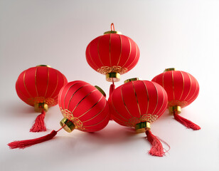 Obraz premium Red Lanterns, to celebrate the lunar new year on a white background