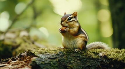 Obraz premium Chipmunk on Mossy Tree Trunk