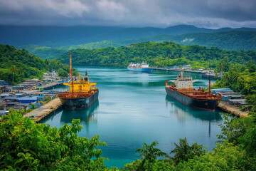 beautiful port with blue water and lots of boats and ships in the caribian 