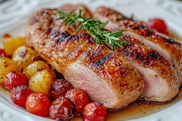 Roasted Duck Breast with Rosemary and Glazed Cherry Tomatoes