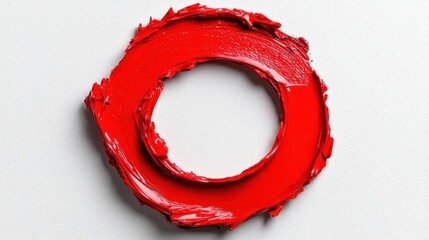 A photostock images of a bright red painted circle brush stroke, isolated on white background, High Quality