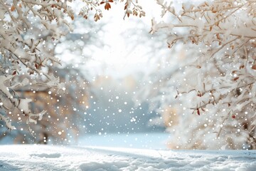 A serene snowy meadow surrounded by trees, creating a peaceful winter scene