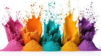 A photostock images of a dynamic splash of colorful powder, isolated on white background, High Quality