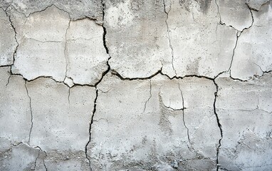 Obraz premium Cracked concrete wall revealing wear and tear over time in an urban environment showcasing natural weathering effects