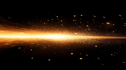 Bright sparks and golden particles flying through the air against a dark background