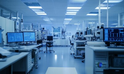 Modern lab with computers and equipment.