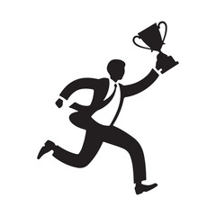 Businessman Winning Race with Trophy – Success and Achievement Concept