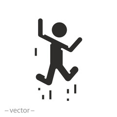 happy person jump, joy or fun in a new life, icon, activity lifestyle concept, success man, winner mood, flat vector illustration