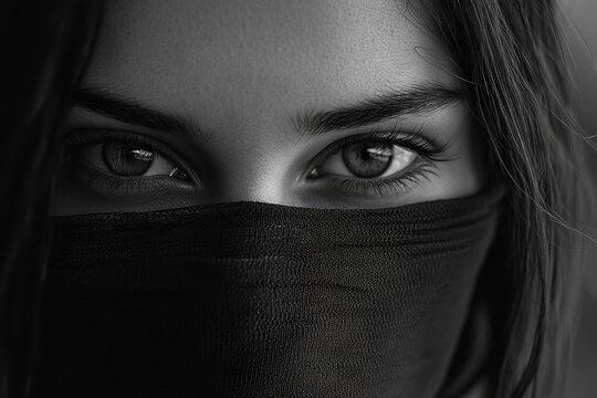 Woman's Face Covered by Black Cloth