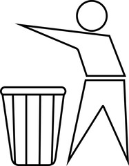 Recycling bins with tidy person icon  waste disposal for metal glass paper and plastic concept of waste sorting. Black line vector  isolated on transparent background background.