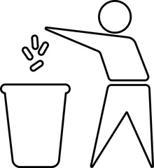 Recycling bins with tidy person icon  waste disposal for metal glass paper and plastic concept of waste sorting. Black line vector  isolated on transparent background background.