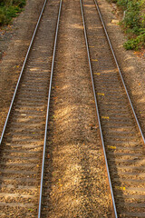 Fototapeta premium Aerial View of Parallel Railway Tracks in Nature in Harrogate