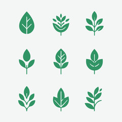 Set of Minimalist  Green Leaves Botanical Organic Logo  Clipart  Design