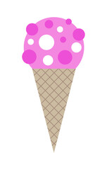 Tasty ice cream flat cartoon isolated icon on white background. Vector illustration. Sweet sticker for street food, confectionery, bar, restaurants, snacks.