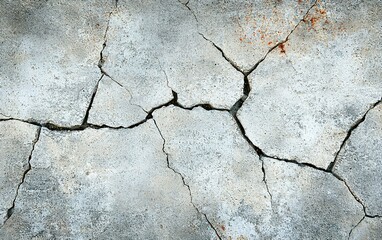Obraz premium Cracked concrete floor with visible wear and tear in an outdoor setting during daylight hours