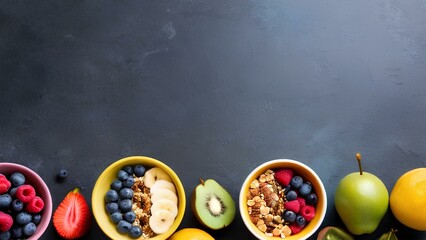 Healthy Fruit and Granola with Smoothies and Empty Space for Text