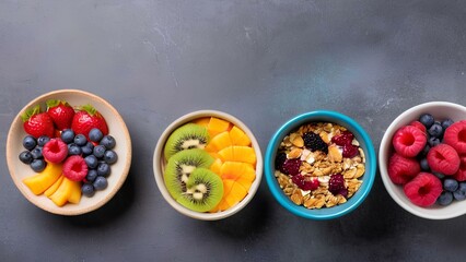 Healthy Fruit and Granola with Smoothies and Empty Space for Text