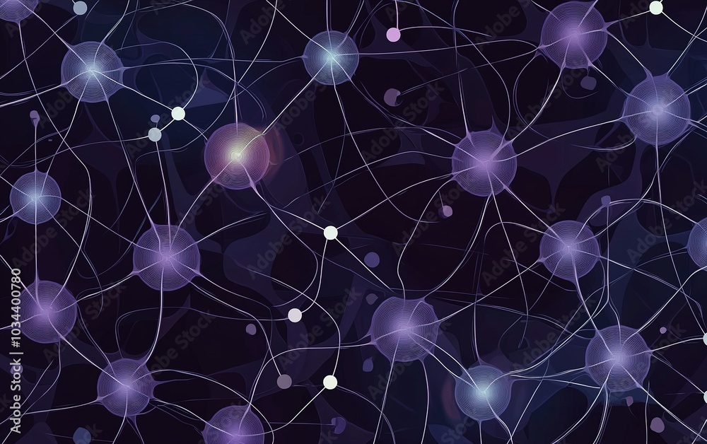 Poster intricate network of neurons illuminated in a digital abstract design showcasing the complexity of n