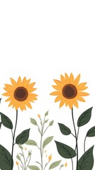 Obraz premium Flat vector illustration of sunflowers growing in rows, against a white background, in a simple and clean style, with bright colors