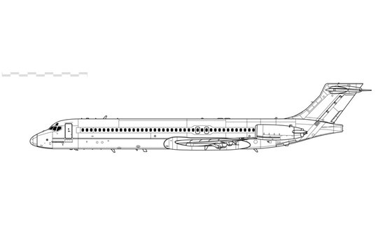 McDonnell Douglas MD-87. Vector drawing of narrow-body mid-range airliner. Side view. Image for illustration and infographics.